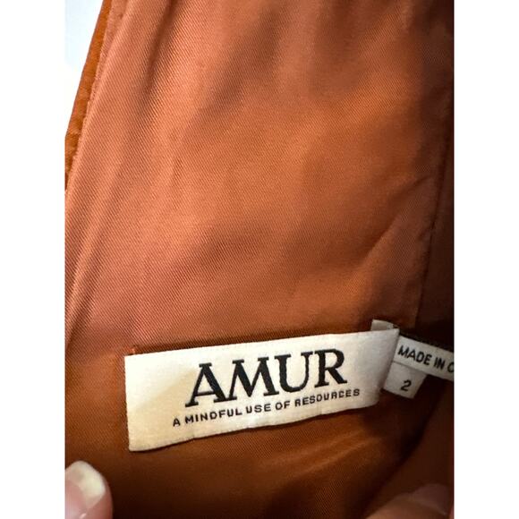 AMUR Aviva Rosette One Shoulder Pleated Gown Copper Size 2 - Picture 6 of 16